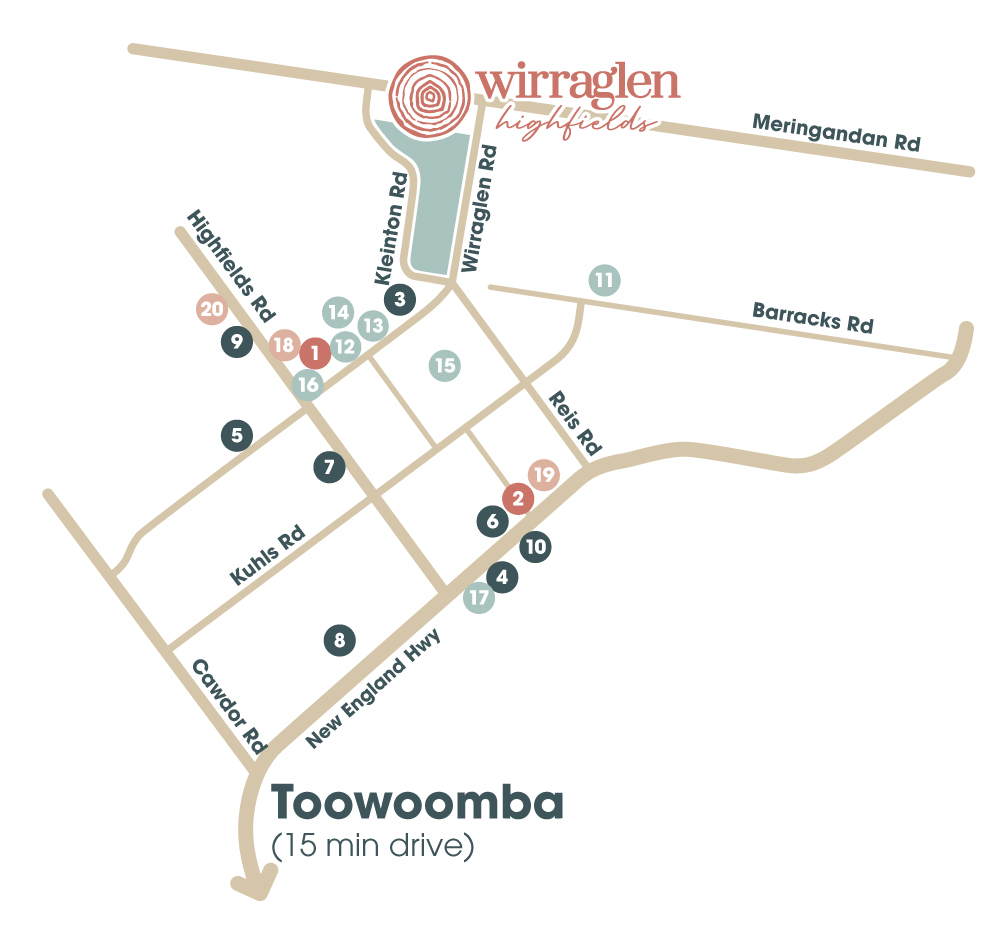 Location map showing where Wirraglen sits in relation to local hotspots