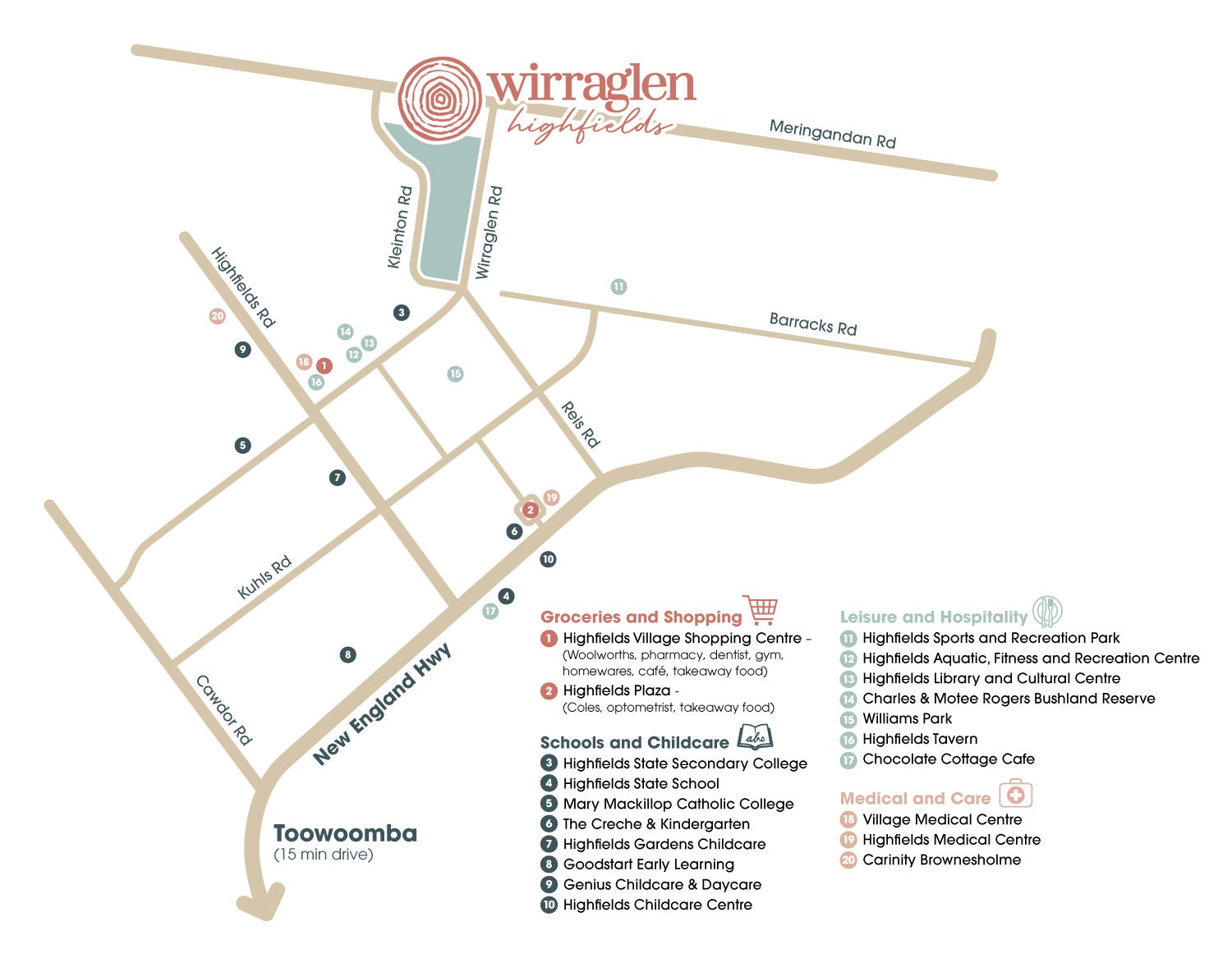 Location map showing where Wirraglen sits in relation to local hotspots